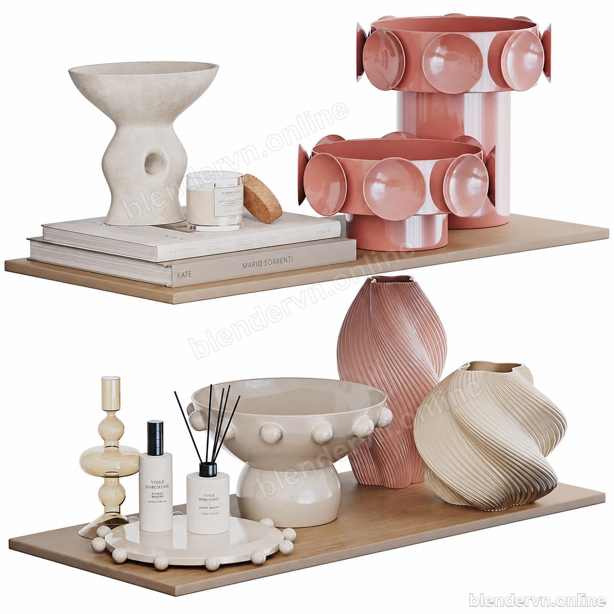 Model 3D Trang trí Pastel Sculptural Decor Shelf Set cho Blender archviz — file .blend, vật liệu PBR Cycles