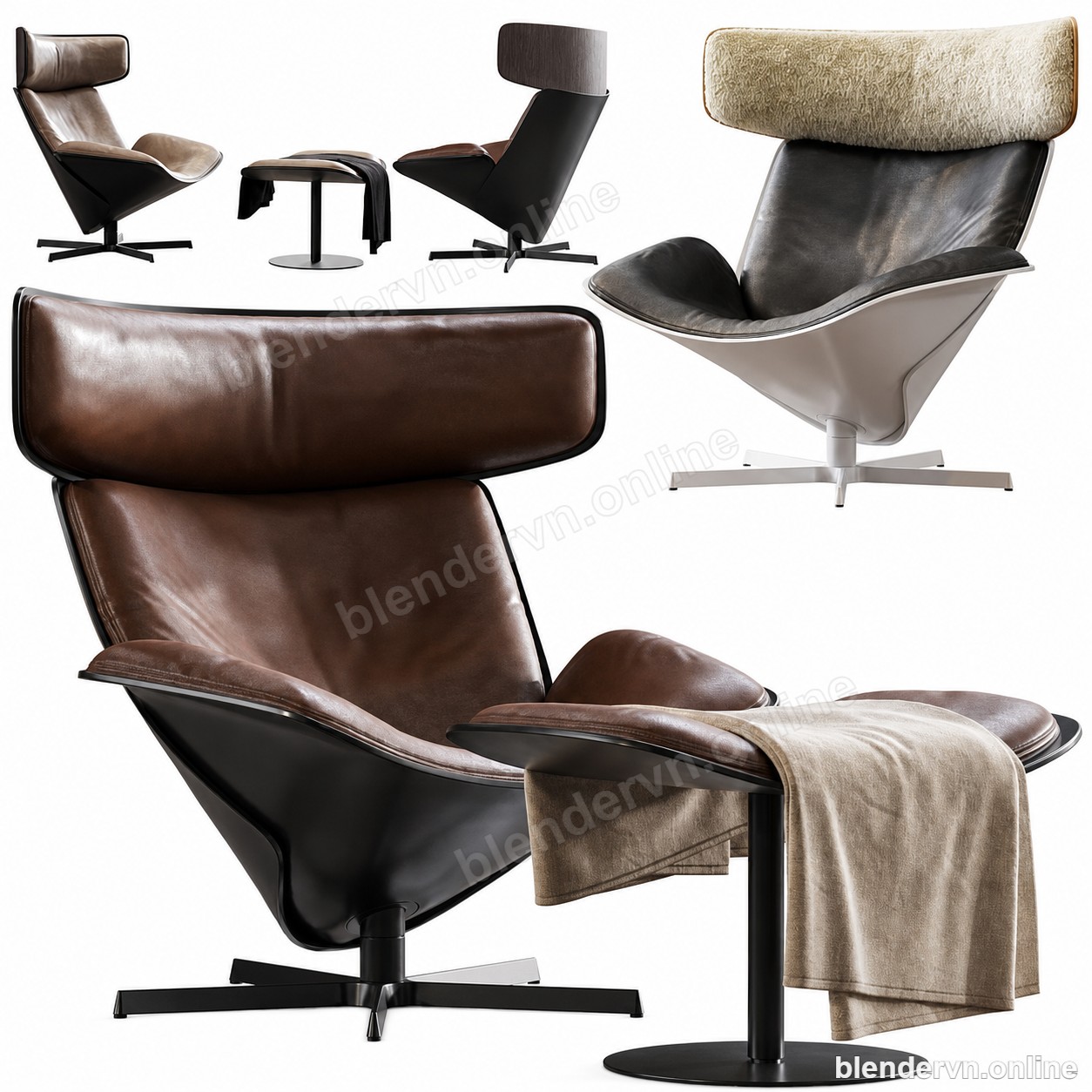 Model 3D Armchair Almora by b&b italia cho Blender archviz — file .blend, vật liệu PBR Cycles