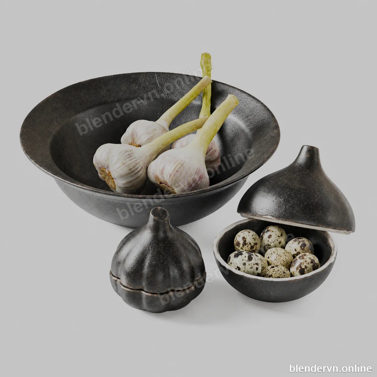 Modern Black Ceramic Bowls Set — model Blender