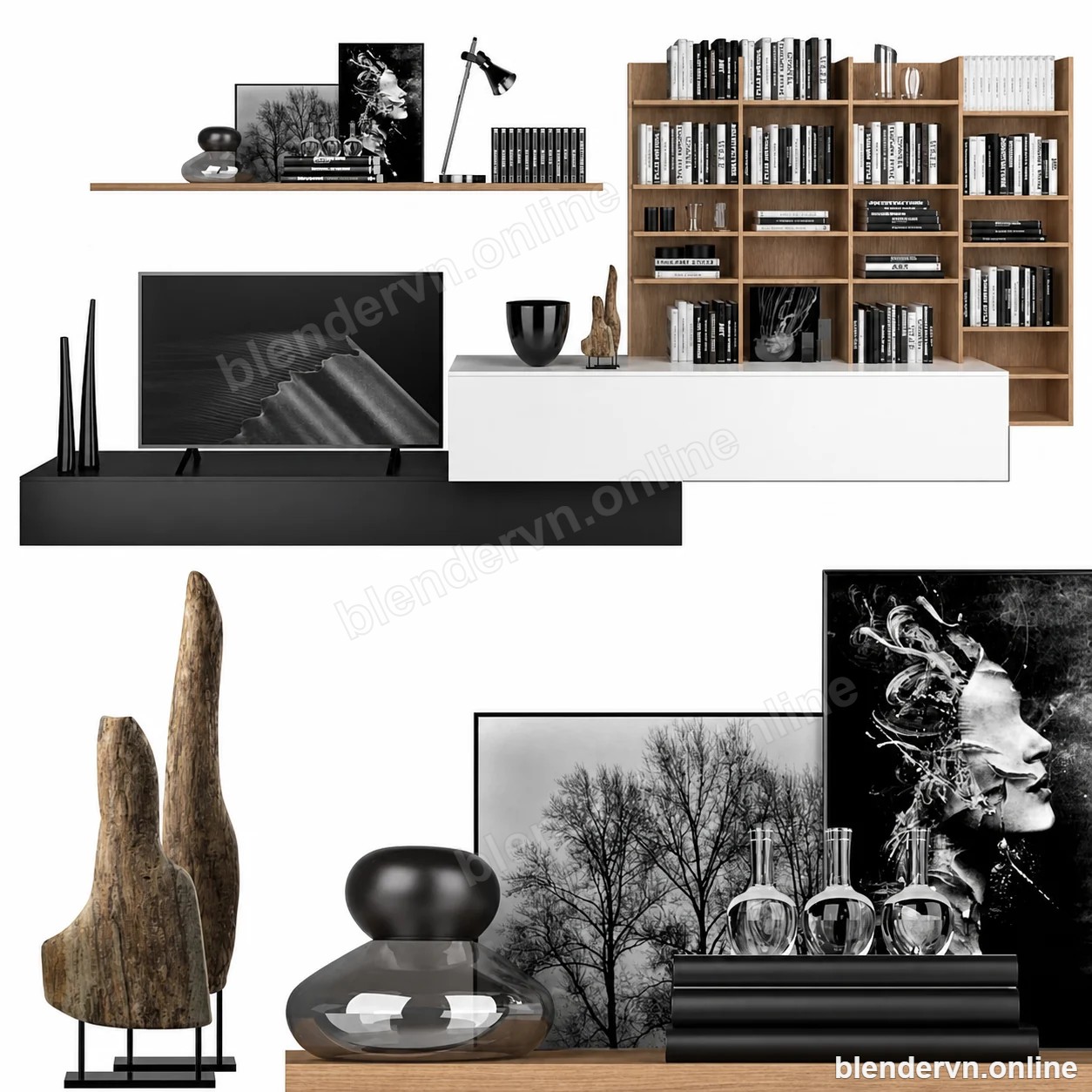Verona Modular Oak Media Wall Set — Blender model