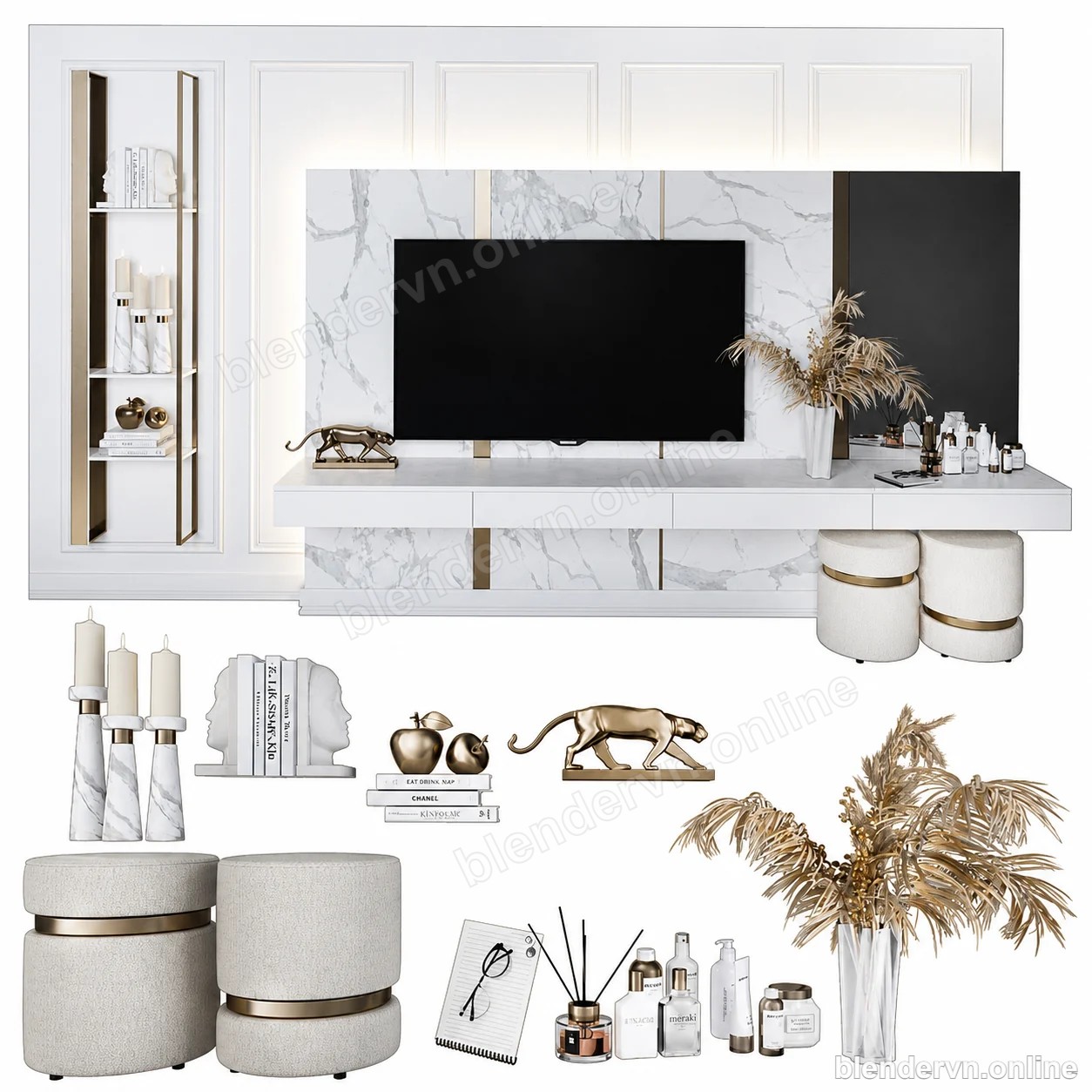 Aurelia Marble TV & Dressing Console — Blender model