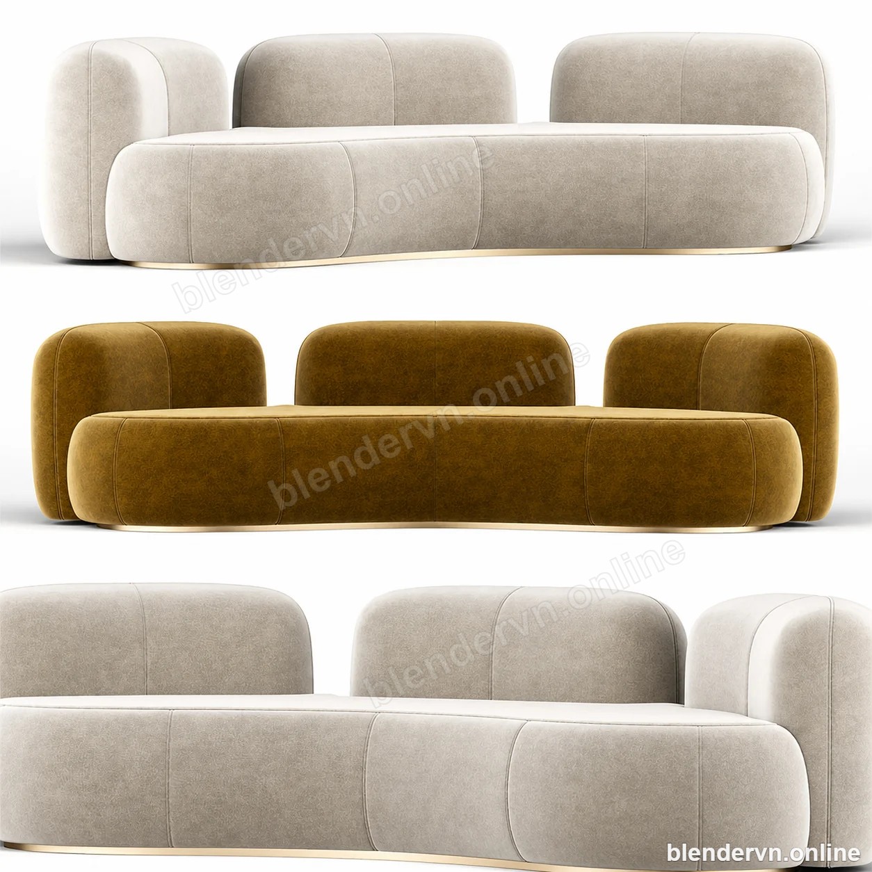 Model 3D Nội thất Modern Minimalist Leather & Fabric Sofa cho Blender archviz — file .blend, vật liệu PBR Cycles
