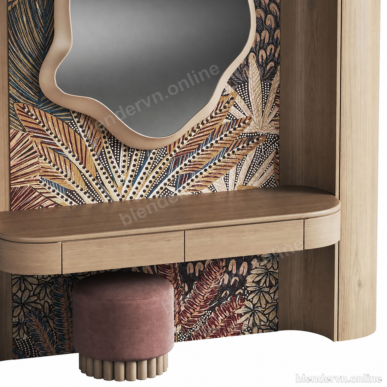 Model 3D Botanical Mirror Console Set cho Blender archviz — file .blend, vật liệu PBR Cycles