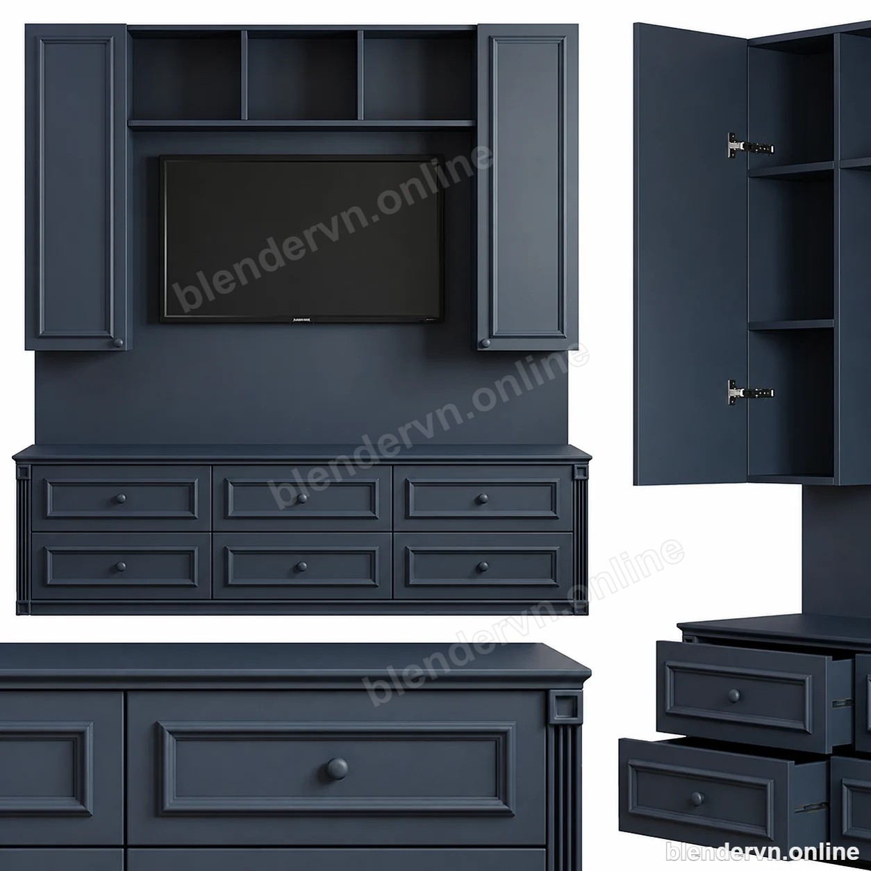 Modern Dark Blue Furniture Set with TV — Blender model