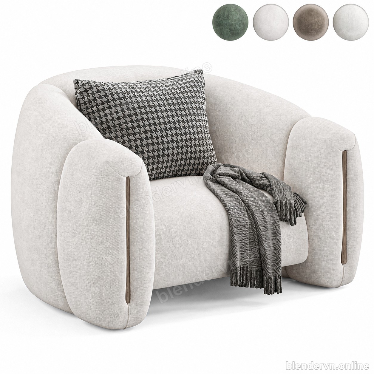 Model 3D Nội thất Modern White Chair with Throw Blanket cho Blender archviz — file .blend, vật liệu PBR Cycles