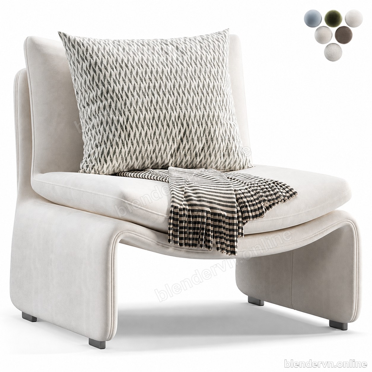 Model 3D Maya White Faux Sheepskin Boucle Accent Chair cho Blender archviz — file .blend, vật liệu PBR Cycles