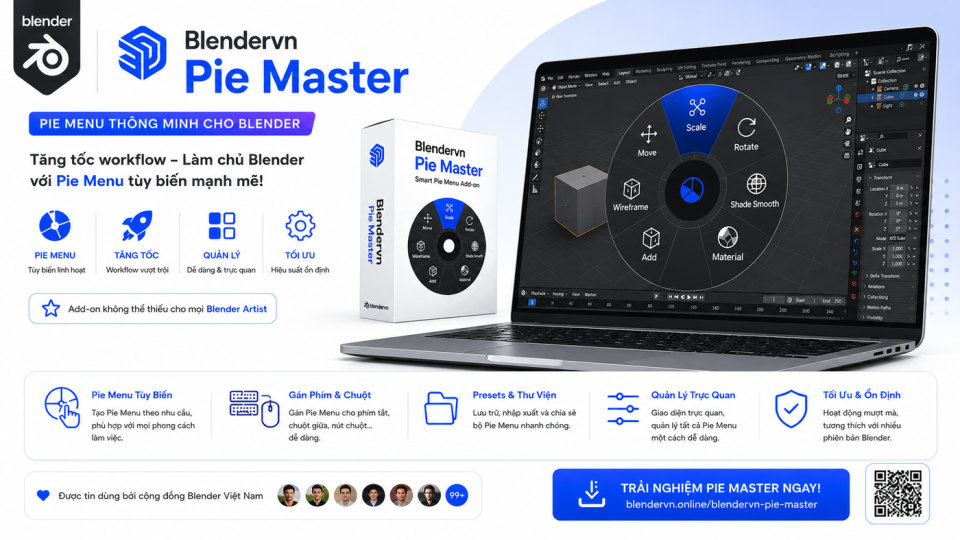Add-on Blender Pie Master do BlenderVN phát triển